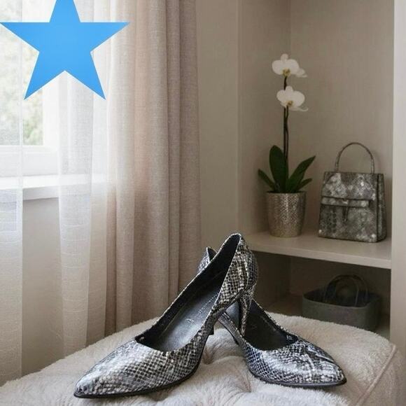 ECCO Danish Shape 75 Blue Black Snake Heels US 9.5 EU 40 - Picture 1 of 11